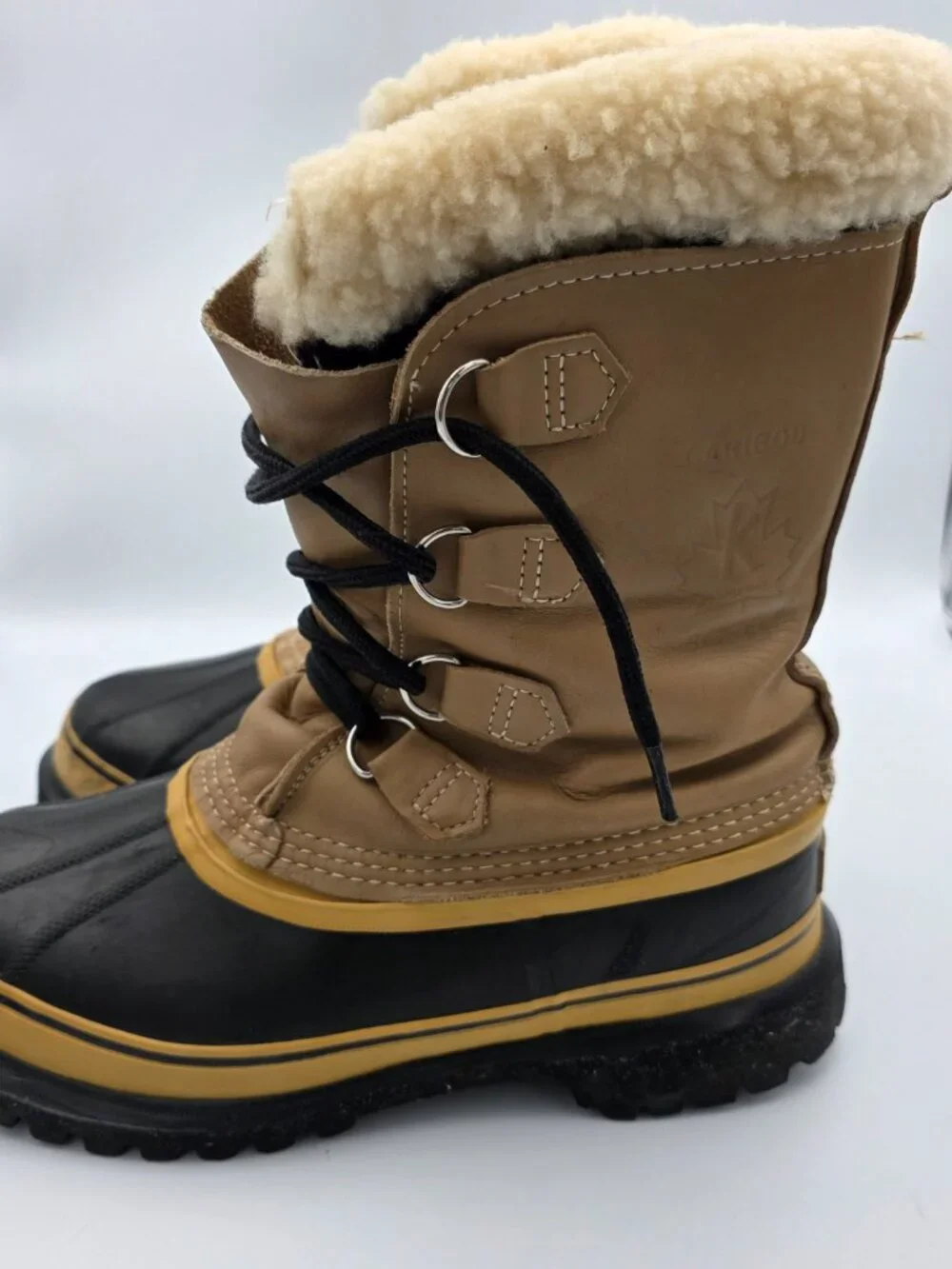 Vintage Sorel Caribou Waterproof Leather Snow Boots Tan Black